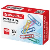 Скрепки BRAUBERG, 33 мм, цветные, 100 шт., в картонной коробке, 270444 270444