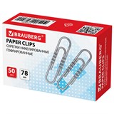 Скрепки большие 78 мм, BRAUBERG, никелированные, гофрированные, 50 шт., в картонной коробке, 270450 270450