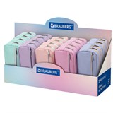 Пенал мягкий BRAUBERG, 2 отделения, ассорти 5 цветов, "Pastel", 21х9,5х5 см, дисплей, 271579 271579