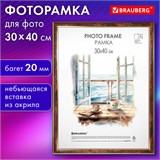 Рамка 30х40 см небьющаяся, багет 20 мм пластик, BRAUBERG "HIT3", цвет темный орех с позолотой, 391384 391384