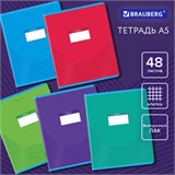 Тетрадь А5, 48 л., BRAUBERG, скоба, клетка, выборочный лак, Классика (микс в спайке), 404344 404344