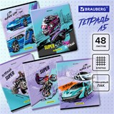 Тетрадь А5, 48 л., BRAUBERG, скоба, клетка, глянцевый лак, Race (микс в спайке), 404349 404349
