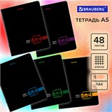 Тетрадь А5, 48 л., BRAUBERG, скоба, клетка, глянцевый лак, Dark (микс в спайке), 404350 404350
