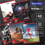 Тетрадь А5 48 л. BRAUBERG скоба, клетка, обложка картон, Sport Club (микс в спайке), 404363 404363