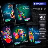 Тетрадь А5, 48 л., BRAUBERG, скоба, клетка, матовая ламинация, выборочный лак, Animals Pop-Art (микс в спайке), 404374 404374