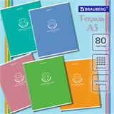 Тетрадь А5, 80 л., BRAUBERG, скоба, клетка, обложка картон, Knowledge, 404409 404409