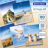 Тетрадь А5, 80 л., BRAUBERG, скоба, клетка, обложка картон, "By the Sea", 404410 404410