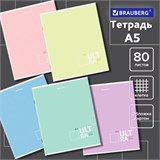 Тетрадь А5, 80 л., BRAUBERG скоба, клетка, обложка картон, "Пастельная" Pastel Tone, 404411 404411