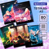 Тетрадь А5, 80 л., BRAUBERG, скоба, клетка, обложка картон, "Anime Girls", 404412 404412