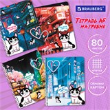 Тетрадь А5 80 л. BRAUBERG, гребень, клетка, обложка картон, "Anime Cats" (микс в спайке), 404415 404415
