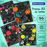 Тетрадь А5 96 л. BRAUBERG, гребень, клетка, глянцевая ламинация, "Bright Fruits" (микс в спайке), 404420 404420