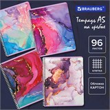 Тетрадь А5, 96 л., BRAUBERG, гребень, клетка, обложка картон, Мрамор (микс в спайке), 404422 404422