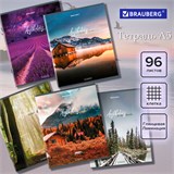 Тетрадь А5, 96 л., BRAUBERG, скоба, клетка, глянцевая ламинация, Nature, 404427 404427