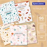 Тетрадь А5, 96 л., BRAUBERG, скоба, клетка, TWIN-лак, "Natura Terrazzo", 404431 404431