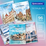 Тетрадь А5, 96 л. BRAUBERG, скоба, линия, обложка картон, Traveling (микс в спайке), 404439 404439