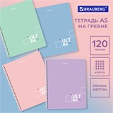 Тетрадь А5 120 л. BRAUBERG пастельная, гребень, клетка, обложка картон, "Pastel Tone" (микс в спайке), 404445 404445