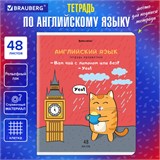 Тетрадь предметная "КОТ-ЭНТУЗИАСТ" 48 л., TWIN-лак, АНГЛИЙСКИЙ ЯЗЫК, клетка, подсказ, BRAUBERG, 404558 404558