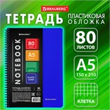 Тетрадь А5 80 л. BRAUBERG "Metropolis", спираль пластиковая, клетка, обложка пластик, СИНИЙ, 404744 404744