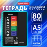 Тетрадь А5 80 л. BRAUBERG "Metropolis", спираль пластиковая, клетка, обложка пластик, ЧЕРНЫЙ, 404745 404745