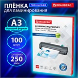 Пленки-заготовки для ламинирования БОЛЬШОГО ФОРМАТА, А3, КОМПЛЕКТ 100 шт., 250 мкм, BRAUBERG, 531779 531779