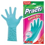 Перчатки МНОГОРАЗОВЫЕ резиновые PACLAN "Extra Dry", хлопчатобумажное напыление, 100% флок, размер M (средний), синие, вес 52 г, 308028 607082