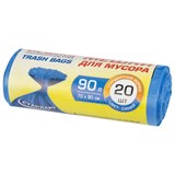 Мешки для мусора LAIMA ULTRA 90 л синие, рулон 20 шт. прочные, ПНД 14 мкм, 70х90 см, 607693 607693