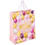 Пакет подарочный (1 штука) 26x13x32 см, ЗОЛОТАЯ СКАЗКА Happy Birthday, фольга, розовый, 608238 608238
