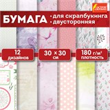 Бумага для скрапбукинга 30х30 см "Нежность природы", двусторонняя, 12 листов, 12 дизайнов, 180 г/м2, ОСТРОВ СОКРОВИЩ, 662771 662771