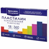 Пластилин классический BRAUBERG АКАДЕМИЯ КЛАССИЧЕСКАЯ, 18 цветов, 360 г, СО СТЕКОМ, 106509 106509