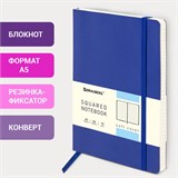 Блокнот А5 (148x218 мм), BRAUBERG "Metropolis Ultra", под кожу, 80 л., резинка, клетка, синий, 111017 111017