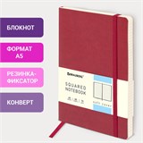 Блокнот А5 (148x218 мм), BRAUBERG "Metropolis Ultra", под кожу, 80 л., резинка, клетка, красный, 111018 111018