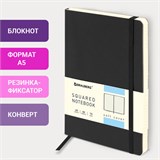 Блокнот А5 (148x218 мм), BRAUBERG "Metropolis Ultra", под кожу, 80 л., резинка, клетка, черный, 111021 111021