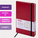 Блокнот А5 (148x218 мм), BRAUBERG "Office", под кожу, 80 л., резинка, клетка, красный, 111030 111030