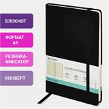 Блокнот А5 (148x218 мм), BRAUBERG "Metropolis Special", под кожу, 80 л., резинка, клетка, черный, 111577 111577