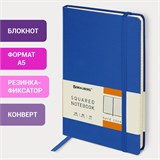 Блокнот А5 (148x218 мм), BRAUBERG "Metropolis", балакрон, 80 л., резинка, клетка, синий, 111582 111582