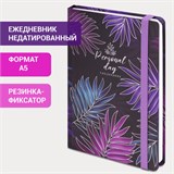 Ежедневник недатированный с резинкой А5 (145х203 мм), BRAUBERG, твердый, фольга, 128 л., "Tropical", 114565 114565