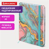 Ежедневник недатированный с резинкой А5 145х203мм BRAUBERG твердый, фольга,128л, Marble stone,116292 116292