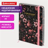 Ежедневник недатированный с резинкой А5 145х203мм, BRAUBERG, твердый, фольга, 128л, Flower, 116293 116293