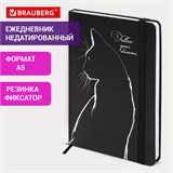 Ежедневник недатированный с резинкой А5 145х203мм, BRAUBERG, твердый, 160л, Black cat, 116305 116305