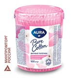 Ватные палочки КОМПЛЕКТ 100 шт., AURA, пластиковый стакан, 13143 117600