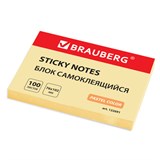 Блок самоклеящийся (стикеры) BRAUBERG, ПАСТЕЛЬНЫЙ, 76х102 мм, 100 листов, желтый, 122691 122691