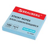 Блок самоклеящийся (стикеры) BRAUBERG, ПАСТЕЛЬНЫЙ, 76х76 мм, 100 листов, голубой, 122695 122695