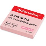 Блок самоклеящийся (стикеры) BRAUBERG, ПАСТЕЛЬНЫЙ, 76х76 мм, 100 листов, розовый, 122697 122697