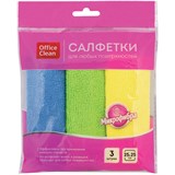 Салфетка для уборки OfficeClean, микрофибра, 25*25см, 3шт., ассорти 275757