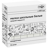 Мелки школьные Гамма, белые, 12шт., средней твердости, квадратные, картонная коробка 319174