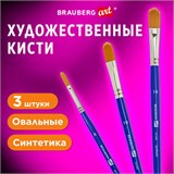 Кисти художественные набор 3 шт., синтетика (овальные № 6, 10,14), BRAUBERG ART DEBUT, 201040 201040