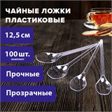 Ложка чайная одноразовая пластиковая 125 мм, прозрачная, КОМПЛЕКТ 100 шт., ЭТАЛОН, WELDAY, 607831 607831