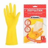Перчатки МНОГОРАЗОВЫЕ латексные "Для деликатной уборки", размер L (большой), вес 29 г, KOMFI, DGL018L 700896