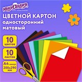 Картон цветной А4 немелованный, 10 листов, 10 цветов, в папке, ЮНЛАНДИЯ, 200х290 мм, Бельчонок, 113555 113555