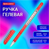Ручка гелевая BRAUBERG Profi-Gel PRO, КРАСНАЯ, линия письма 0,4 мм, игольчатый наконечник 0,5 мм, печать на корпусе, 144126 144126